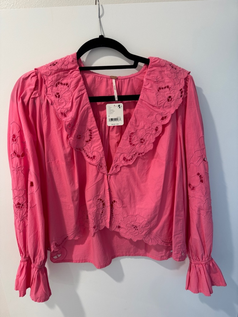 NWT Free People Pink Eyelet Lace Collared Blouse